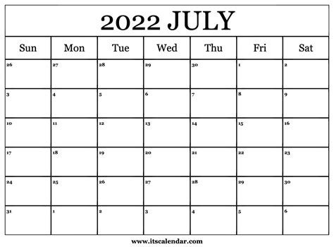 printable july  calendar