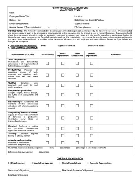 performance review template   employee evaluation forms