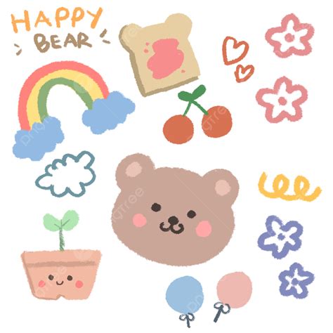 korean bear stickers png picture cute korean bear hand drawn stickers