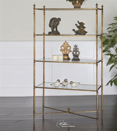 henzler gold leaf glass shelf etagere bookcase zin home