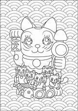 Neko Maneki Coloring Kids Pages Color Print sketch template