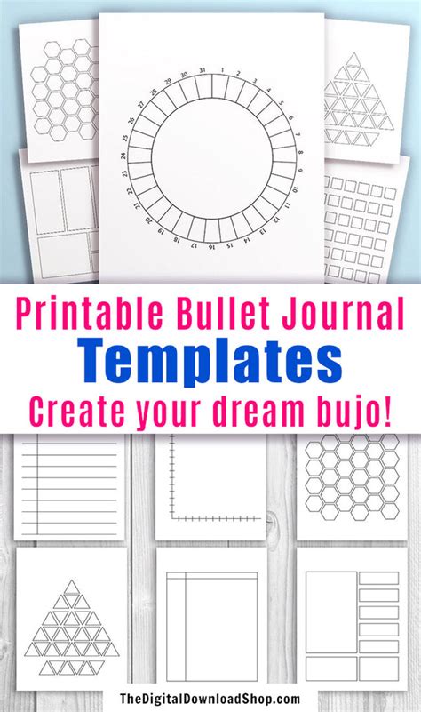 bullet journal template printables  digital  shop