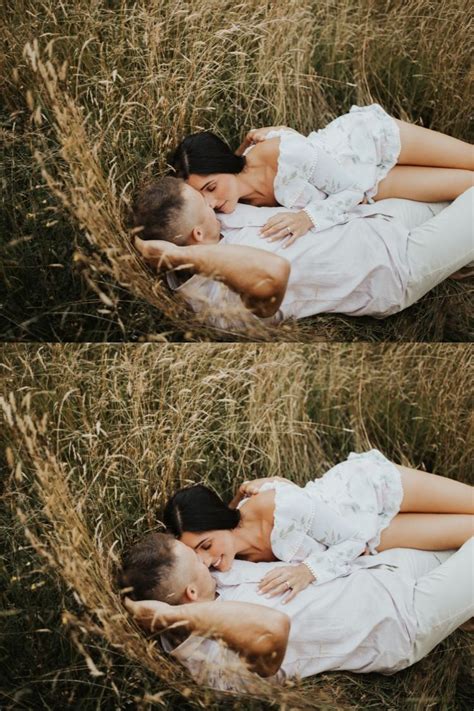Engagement Photos In A Field Laying Down Couples Poses In 2020