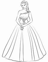 Coloring Dress Gown Ball Pages Quinceanera Drawing Shoulder Gowns Fashion Supercoloring Printable Quinceañera sketch template