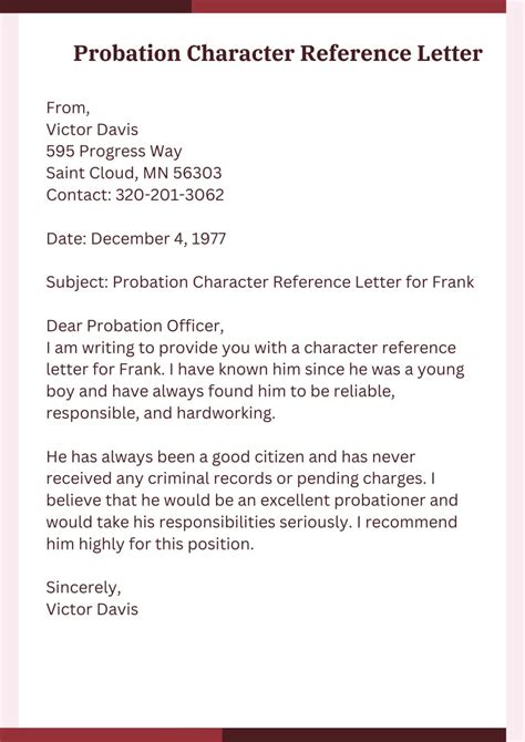 probation character reference letter templates