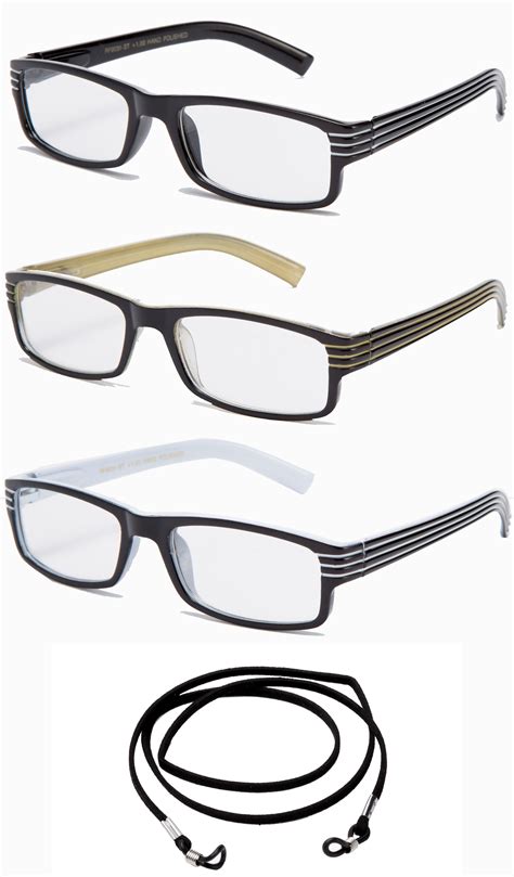 3 pack ig stripe design light weight high fashion reading glasses with