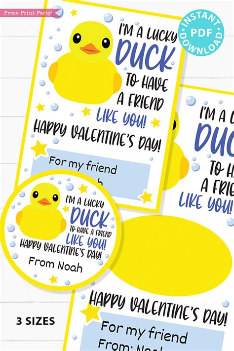 rubber lucky duck kids valentines day card press print party