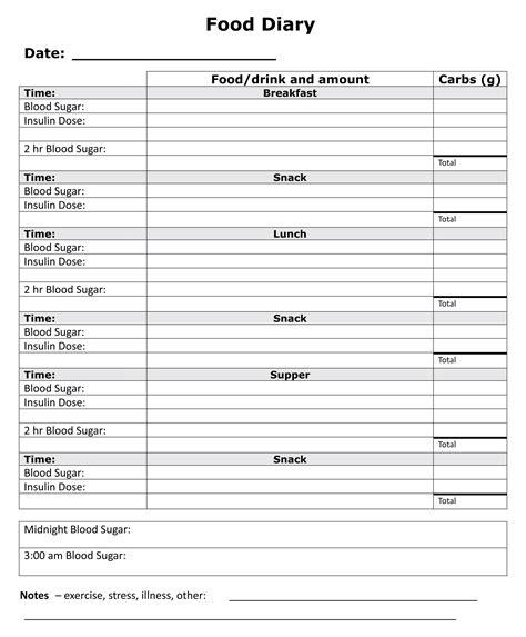 diabetic food log sheets printable     printablee