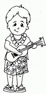 Coloring Pages Hawaii Ukulele Playing Clipart Kid Hawaiian Kids Color Form Beach Popular Library Choose Board sketch template