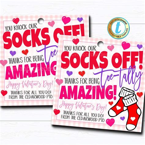 valentines sock gift tags staff fuzzy socks mani pedi gift toe tally