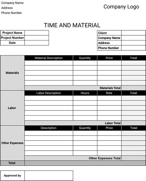 time  material templates  print