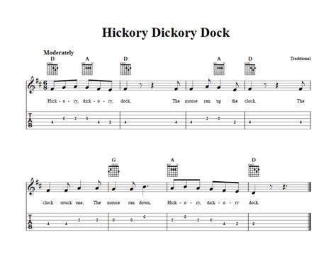 hickory dickory dock chords sheet music and tab for guitar with lyrics