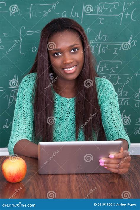 teacher holding digital tablet  school desk stock photo image  fruit portrait