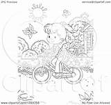 Coloring Girl Bicycle Riding Outline Illustration Royalty Clip Bannykh Alex Clipart sketch template