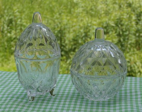 Pair Of Small Glass Trinket Boxes One Ball Shaped Made In Etsy