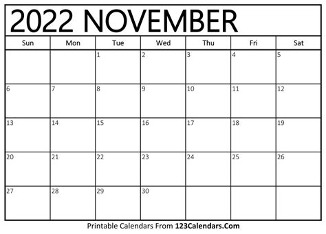 printable november  calendar templates calendarscom