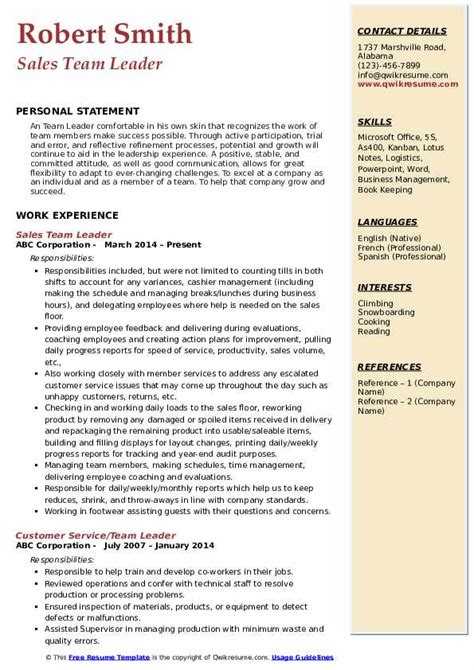 team leader resume sample   samples examples format resume