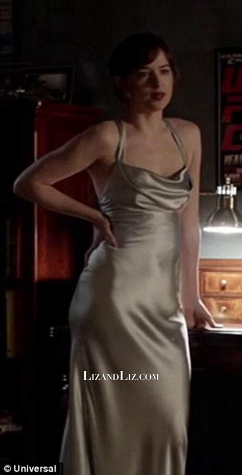 Dakota Johnson Silver Satin Prom Celebrity Dress In Movie Fifty Shades