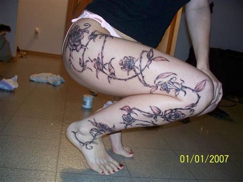 The Rose Vine On The Leg With The Black And Grey Work Done