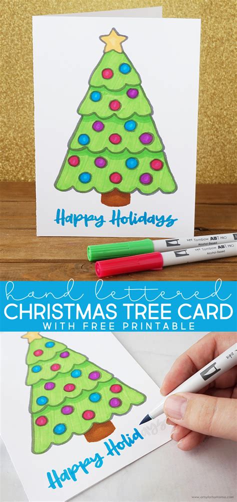 hand lettered christmas tree card   printable artsy fartsy mama