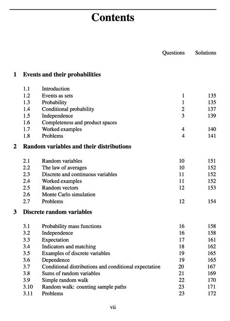 table  contents page numbering  questions  solutions side