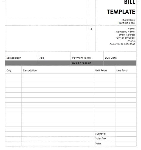 bill template template business psd excel word