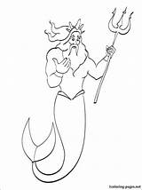 Coloring Mermaid Pages Triton King Disney Cartoon Little Sketch Sketches sketch template