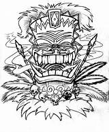Tiki Tattoo Totem Coloring Pole Pages Tatuajes Maske Wiki Pinstriped Heads Warrior Girl Aztec Head Ar Google sketch template