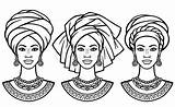 Africaines Turbans Reeks Portretten Tulbanden Vrouwen Afrikaanse Turbanti Africane Ritratti Donne sketch template