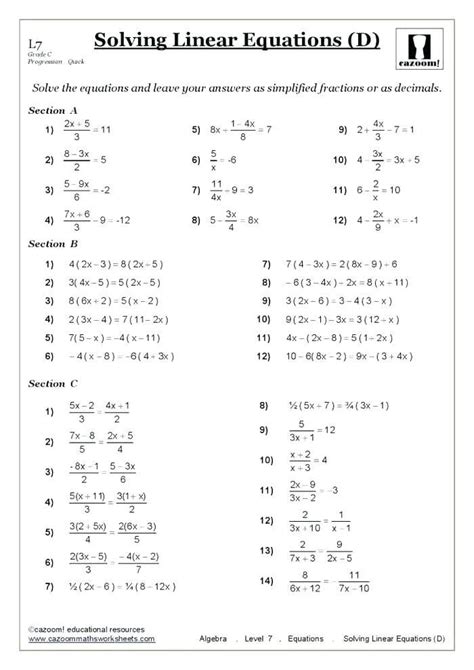 simple equations worksheet  class   worksheetpedia