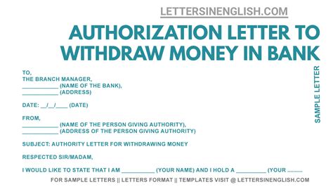authorization letter  withdraw money  bank cash withdrawal