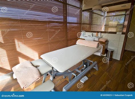 spa room  massage bed stock  image