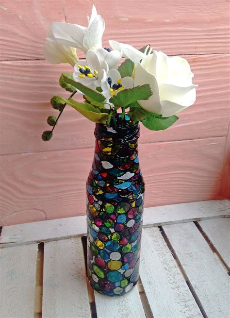 Mosaic Stained Glass Vase With Circle Design Hand Painted