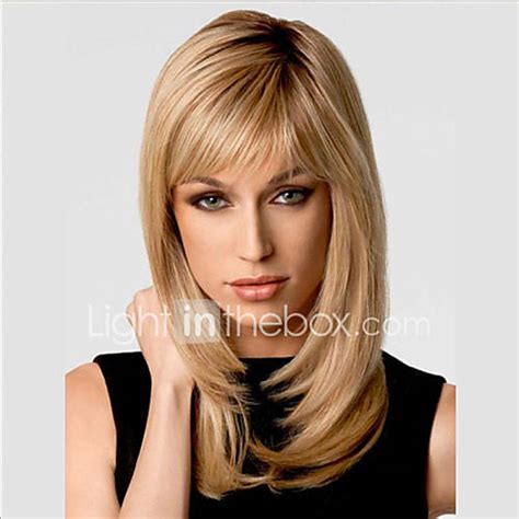Fashionable Sweet Side Bang Gloden Medium Length Curly Synthetic Hair