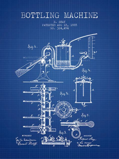 bottling machine patent blueprint digital art  aged pixel