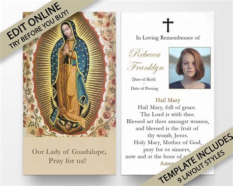 virgin mary memorial cards printable form templates  letter