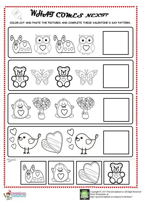 valentines day pattern worksheet  kids preschoolplanet