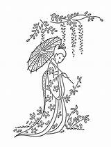 Geisha Coloring Tree Under Blooming Pages Netart Printable Print Color Getcolorings sketch template