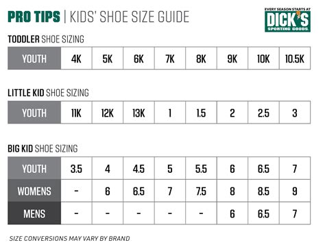 pro tips guide  kids shoe sizes pro tips  dicks sporting goods