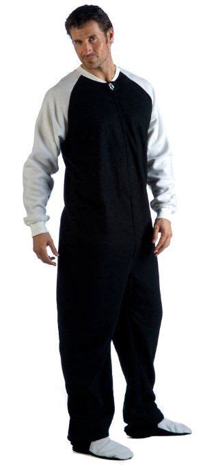 Footed Pajamas Sporty Black And White Adult Fleece Adult Footie