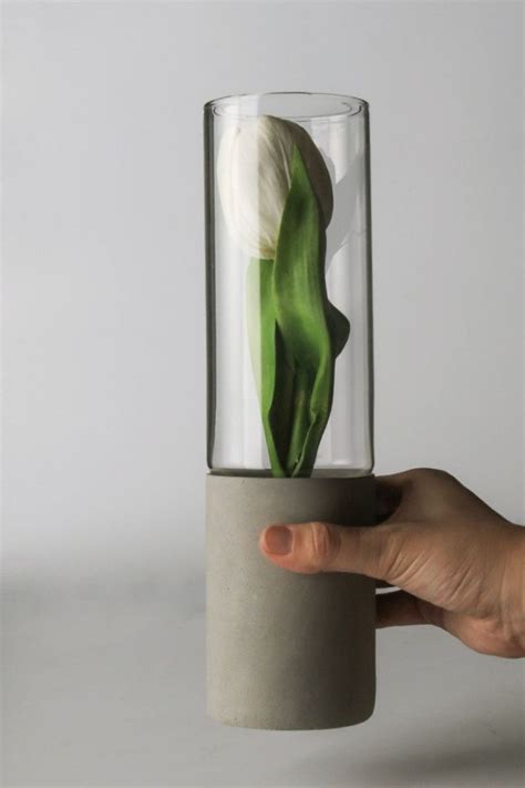 Nordic Minimalist Cement Concrete Handmade Glass Indoor Vase Etsy In