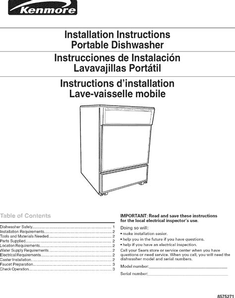kenmore dishwasher manual model