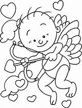 Coloring Cupid Kids Valentines Cartoon Pages sketch template