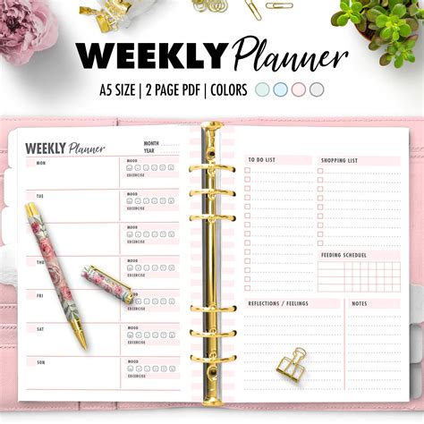 weekly planner printable  page etsy  weekly planner printable