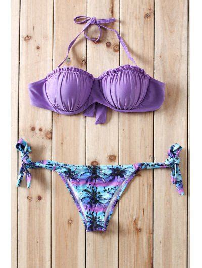 Strapless Purple Bra Tree Print Briefs Bikini Set Psychedelic Monk