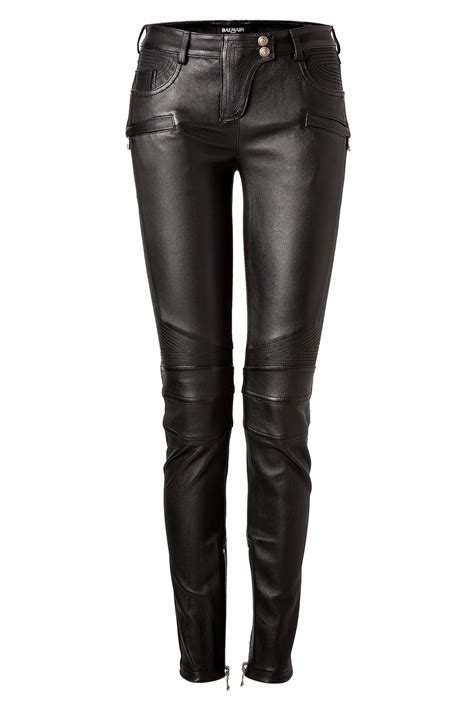 balmain leather biker pants black in black lyst