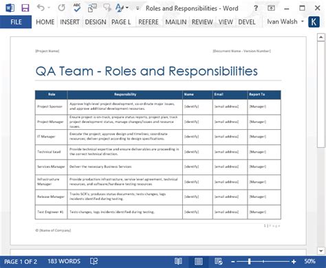 qa team roles  responsibilities form ms word software testing