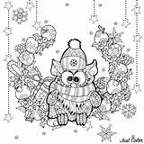 Christmas Owl Coloring Pages Funny Adult Zentangle Adults sketch template