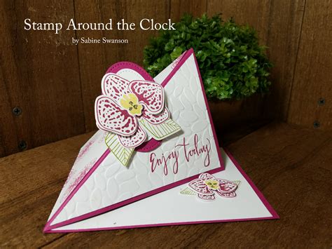 pin  sabine swanson  stamp   clock orchid card fun fold