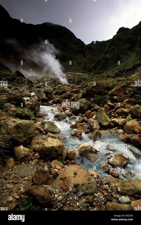 fumaroles in the valley of desolation volcanic area dominica stock